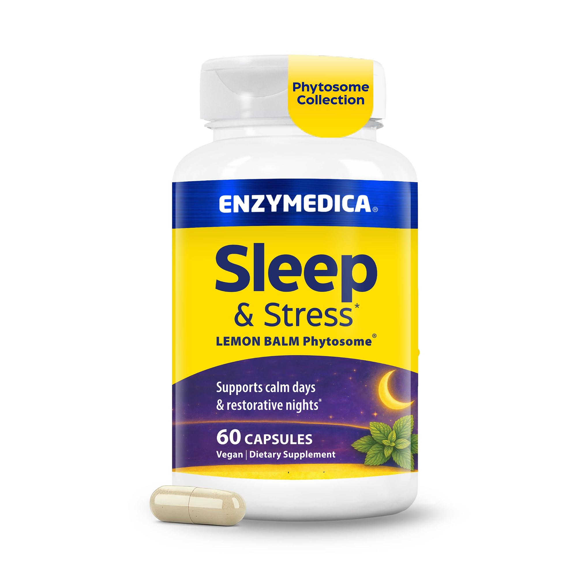 Enzymedica Sleep & Stress Lemon Balm Phytosome Capsules front view