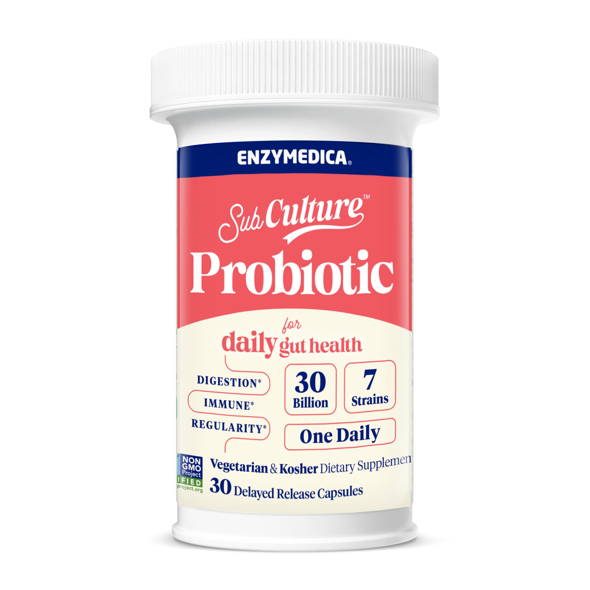 Enzymedica SubCulture Probiotic Capsules front view with packaging