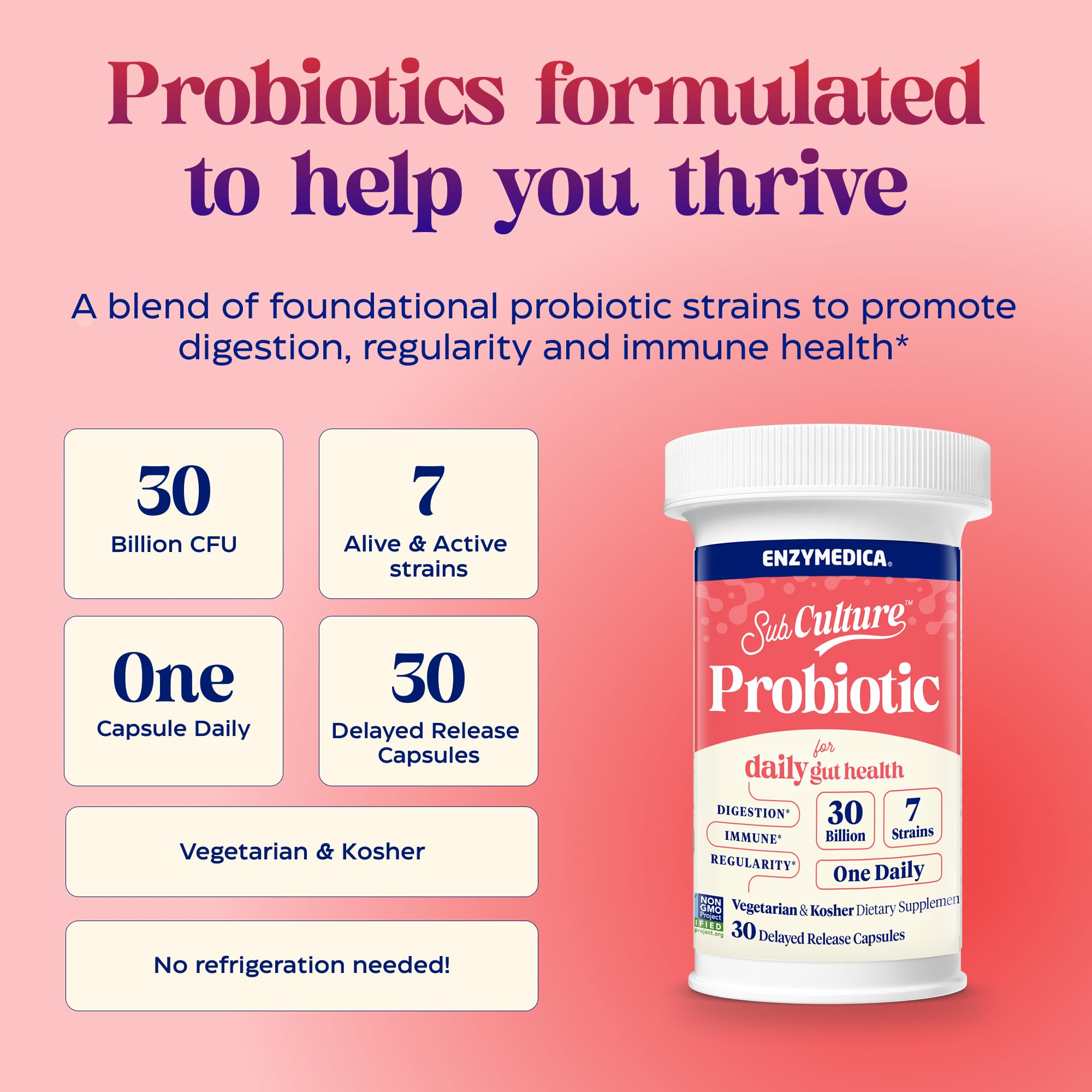 Enzymedica SubCulture Probiotic Capsules open bottle with capsules