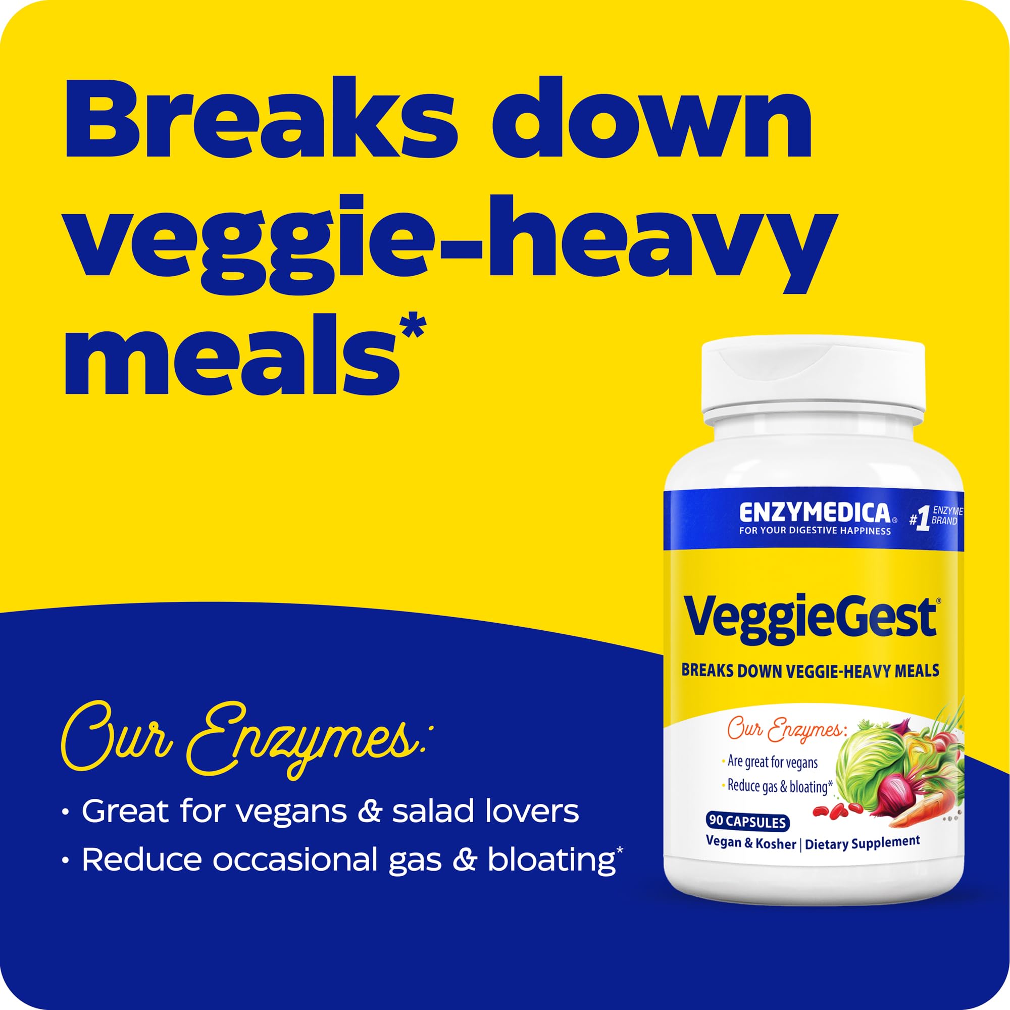Enzymedica VeggieGest Multi-Enzymes 90 Capsules side view