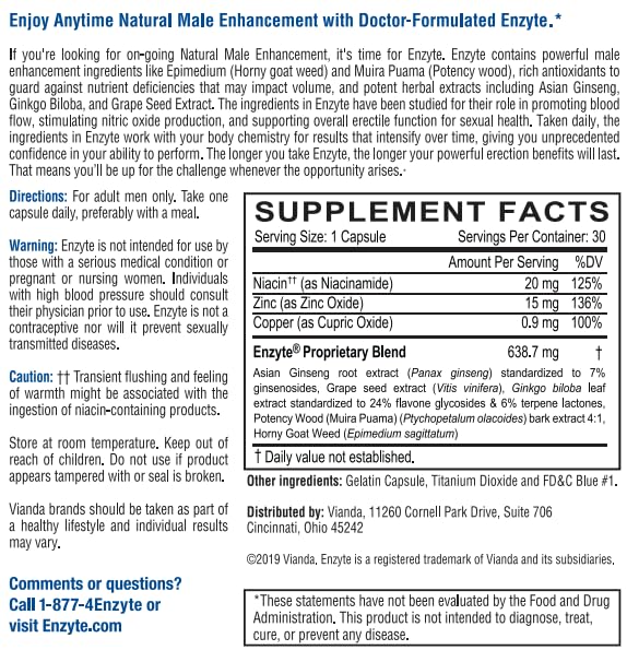 Enzyte MRC Natural Vitality Supplement 50g side view with ingredients