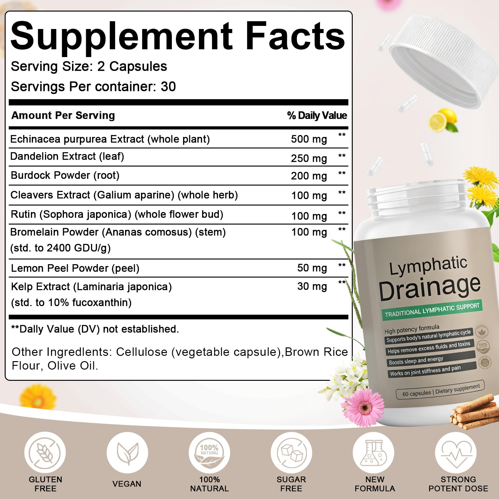 EOQIFJM Echinacea Herbal Supplement 60 Capsules front view