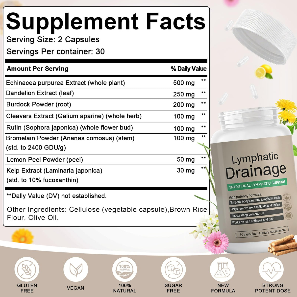 EOQIFJM Echinacea Herbal Supplement 60 Capsules front view