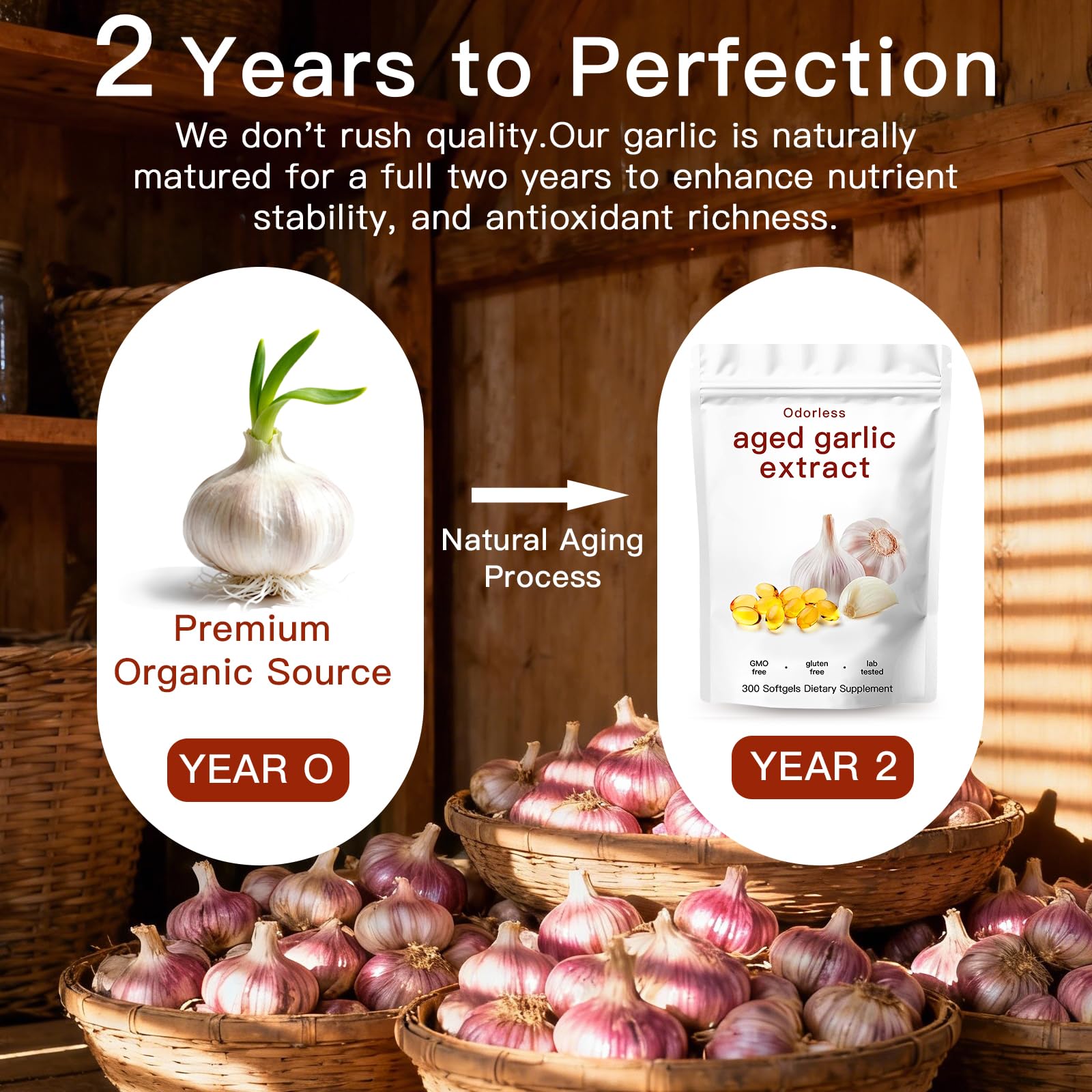 EOQIFJM Odourless Aged Garlic Extract 300 Capsules side view