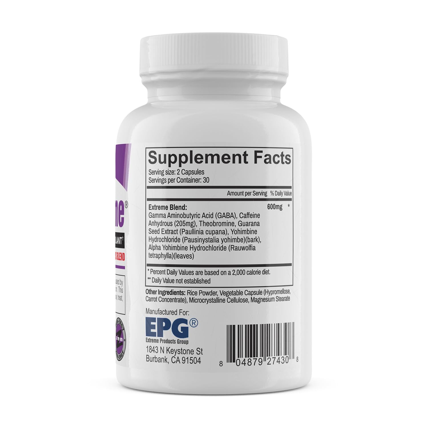 EPG Yohimbe Herbal Supplement packaging side view