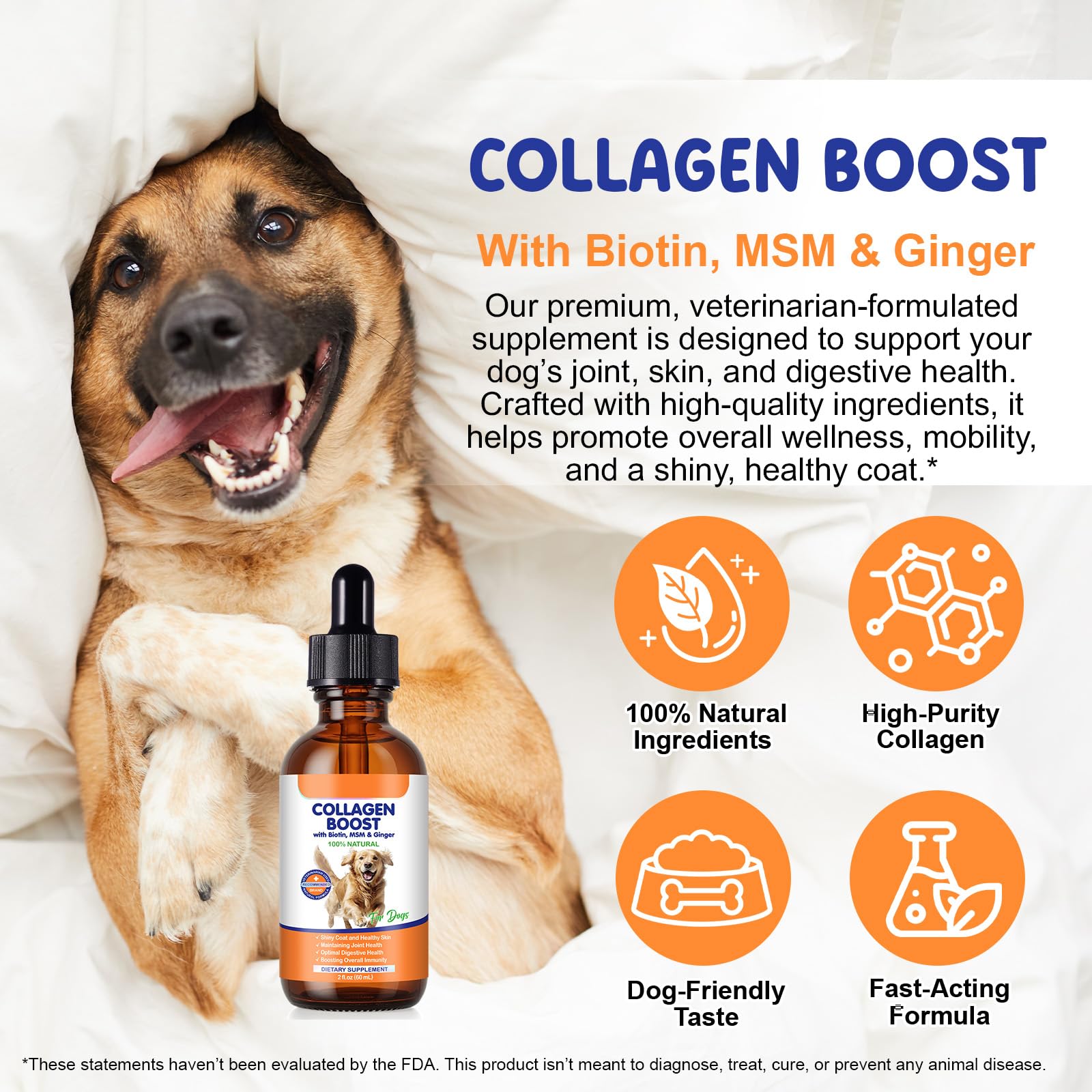 EQEIYICS Liquid Collagen Drops for Dogs packaging on a table