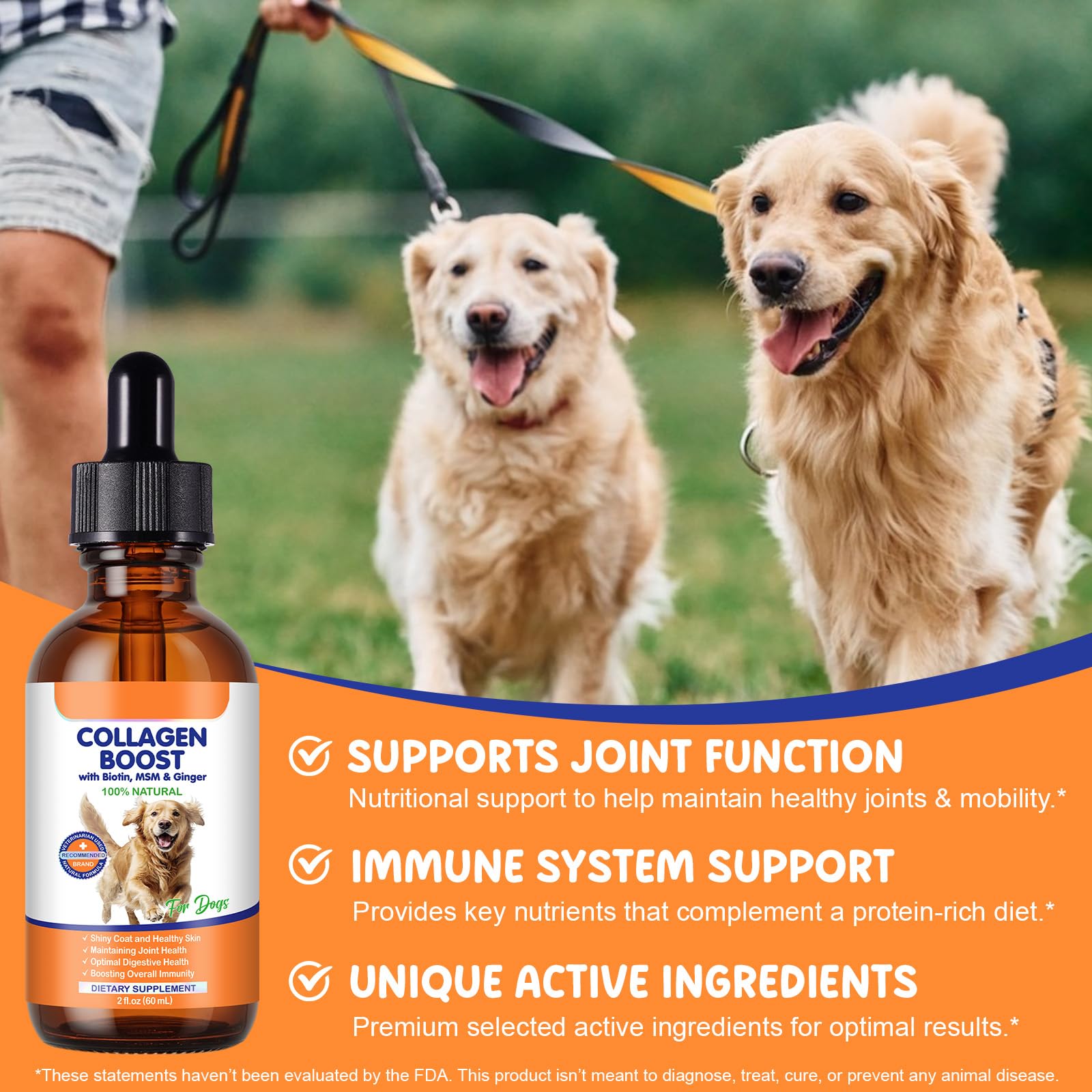 EQEIYICS Liquid Collagen Drops for Dogs side view showing dosage