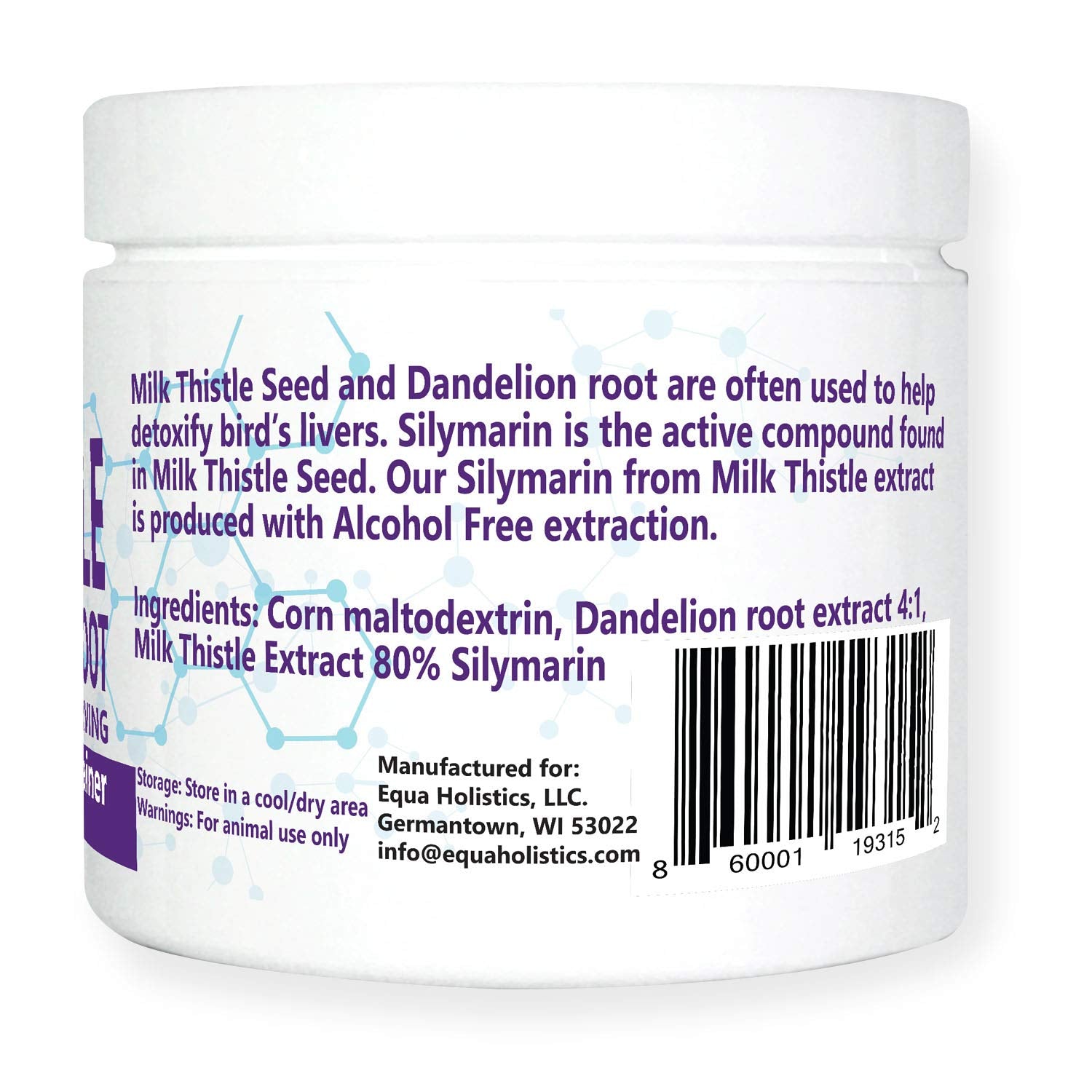 Equa Holistics Avian Milk Thistle + Dandelion Root supplement close-up