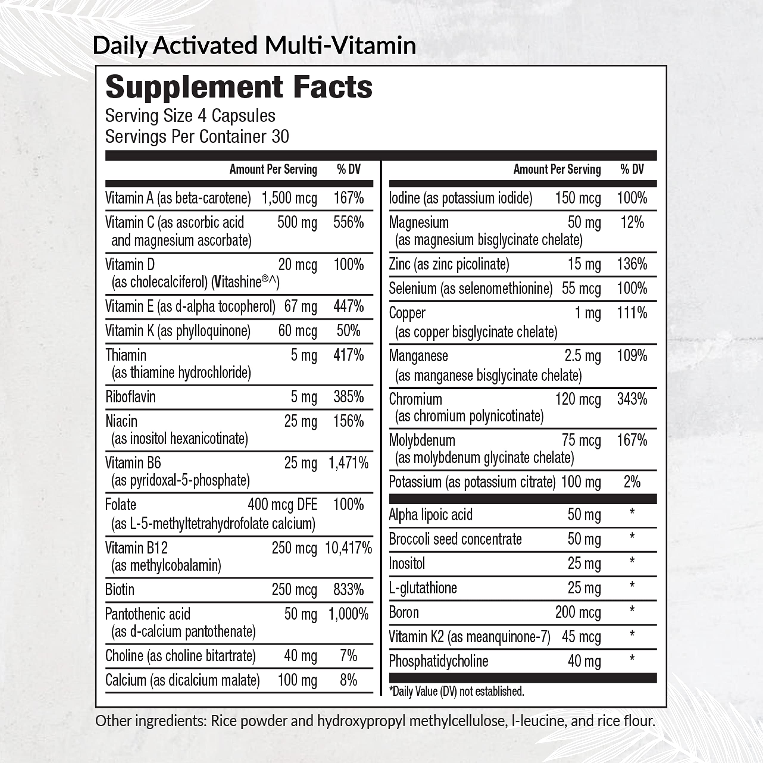 Equilife Activated Multivitamin Supplement side view showing capsules