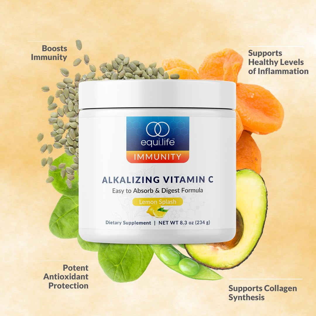 Equilife Alkalizing Vitamin C Powder scoop and powder