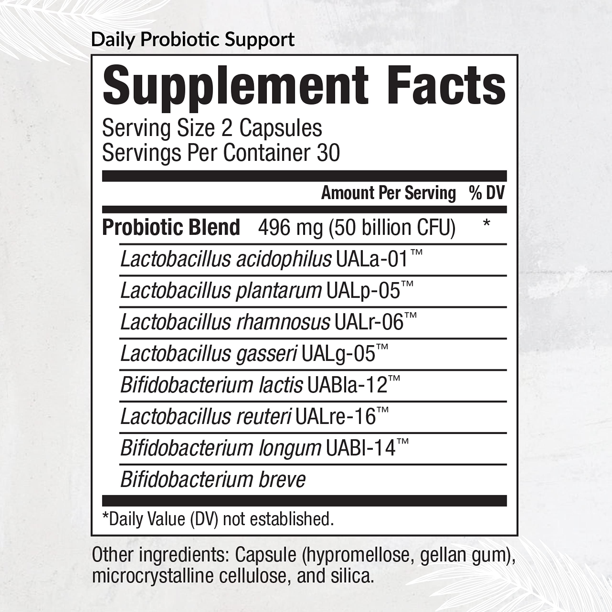 Equilife Daily Probiotic Supplement 60 capsules side view