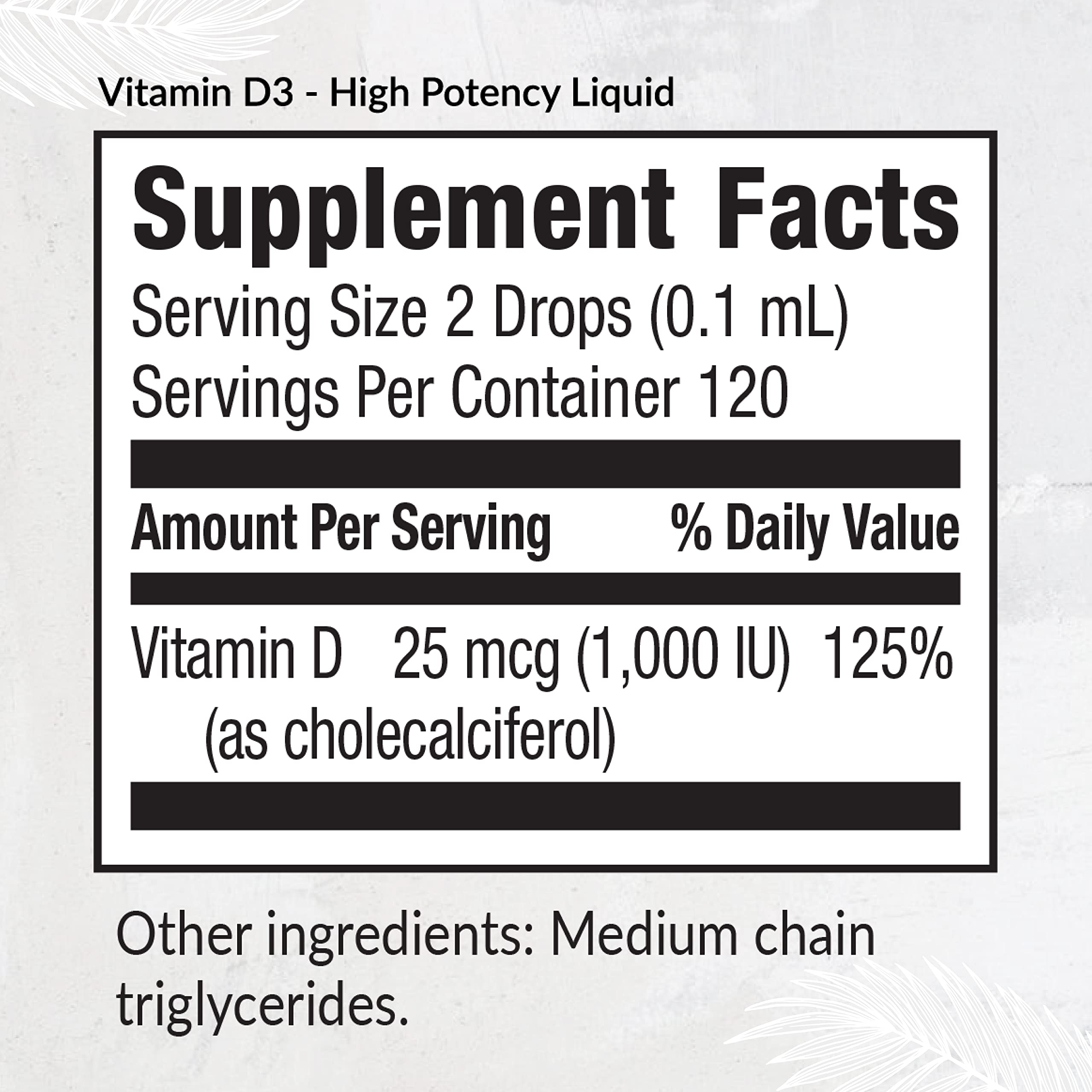 Equilife Liquid Vitamin D3 Supplement 25mcg bottle side view