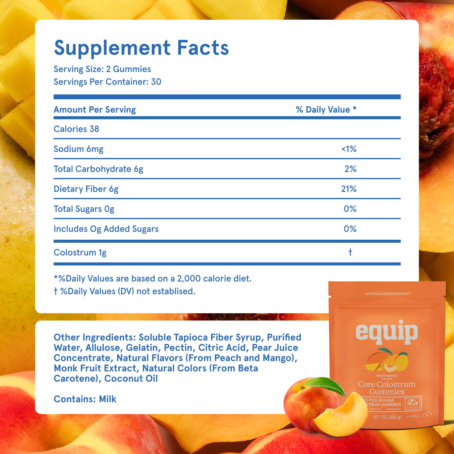 Equip Bovine Colostrum Gummies nutritional information