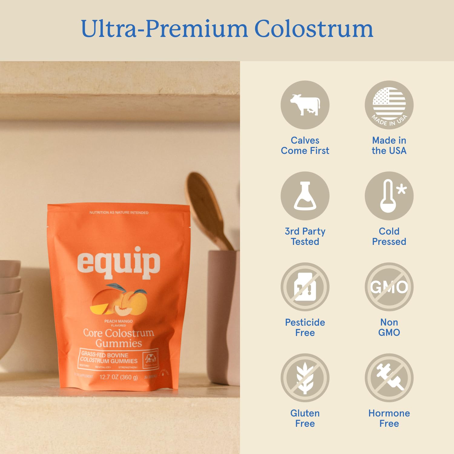 Equip Bovine Colostrum Gummies with a spoon