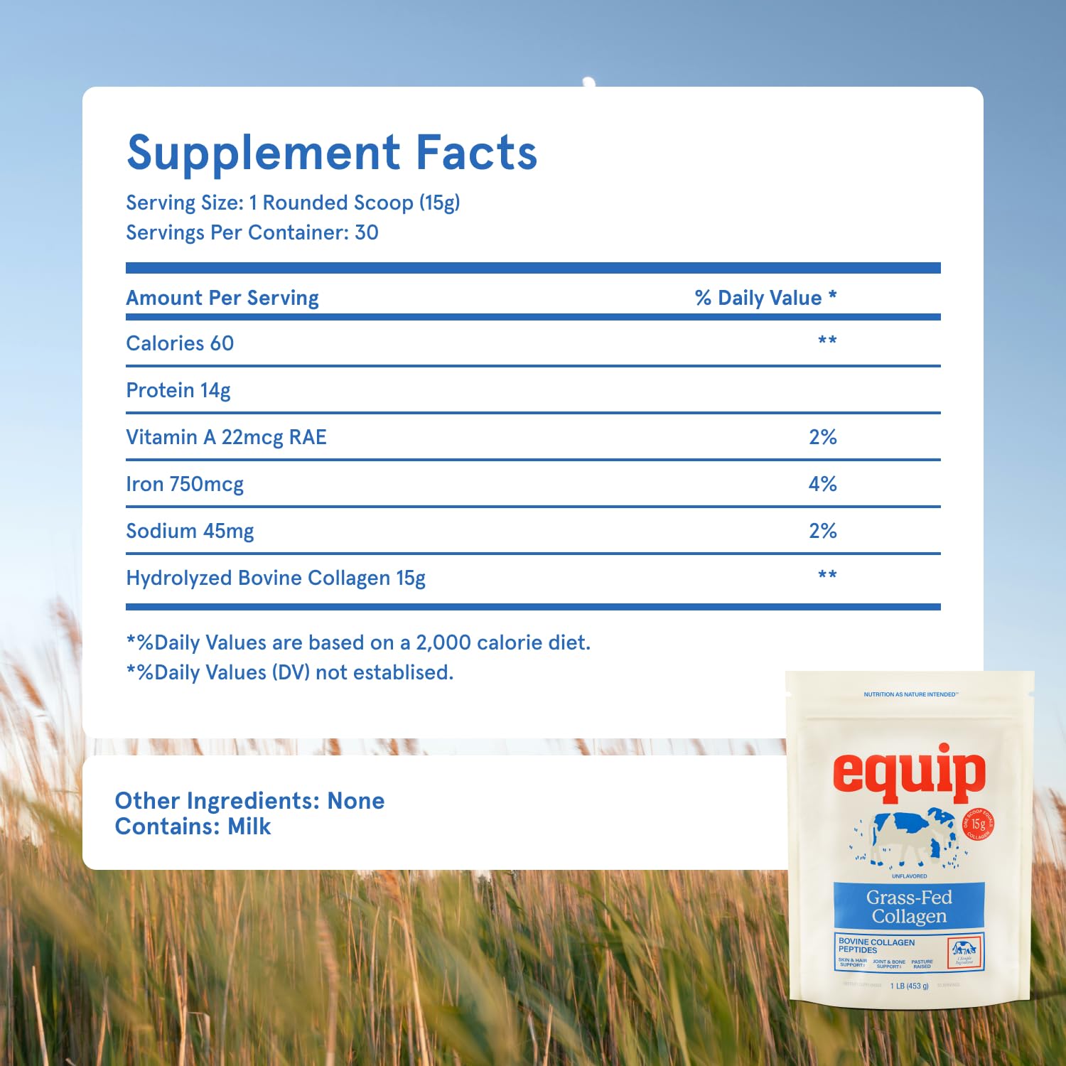 Equip Grass-Fed Collagen Powder 454g nutritional information