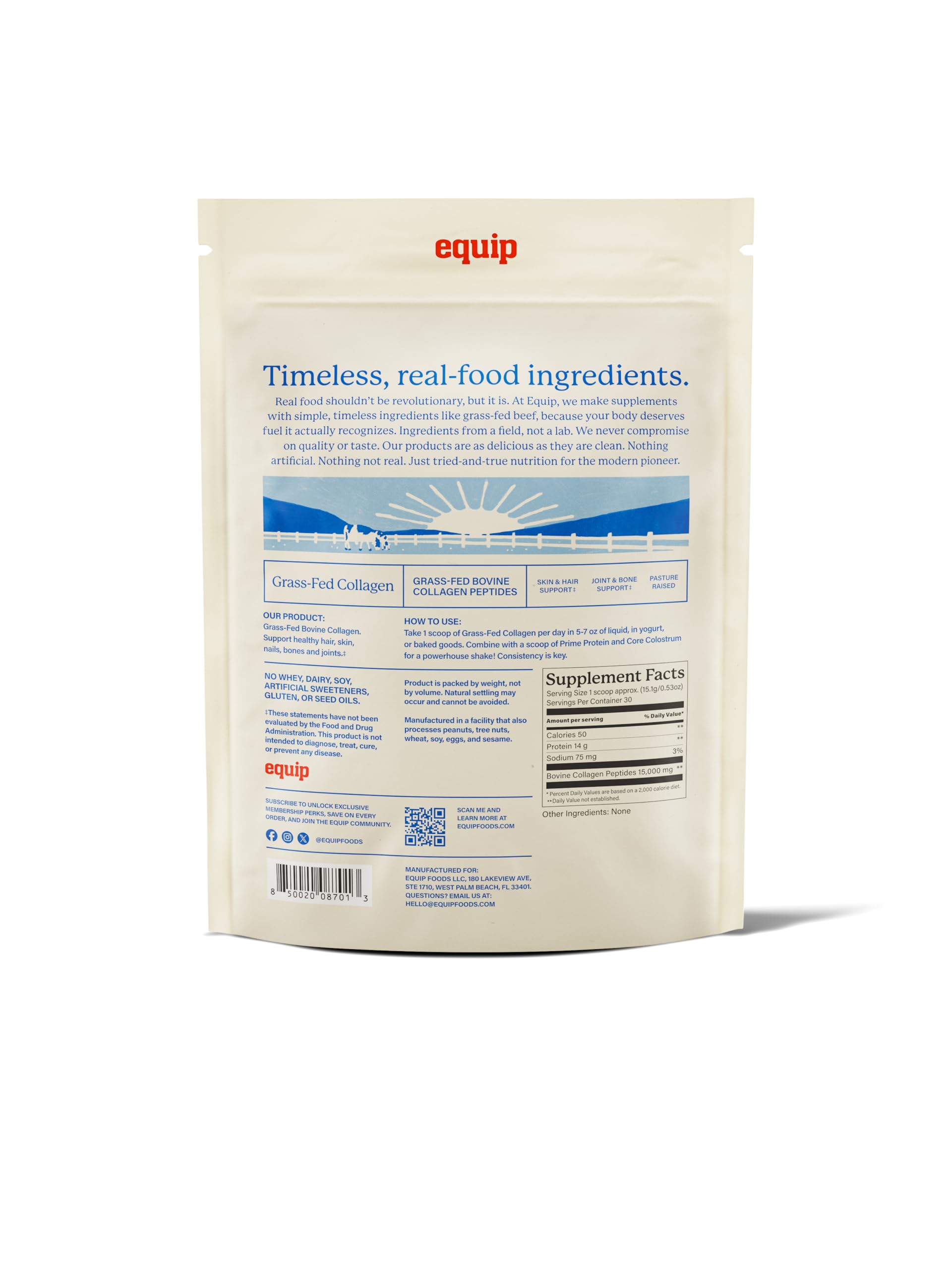 Equip Grass-Fed Collagen Powder 454g serving suggestion