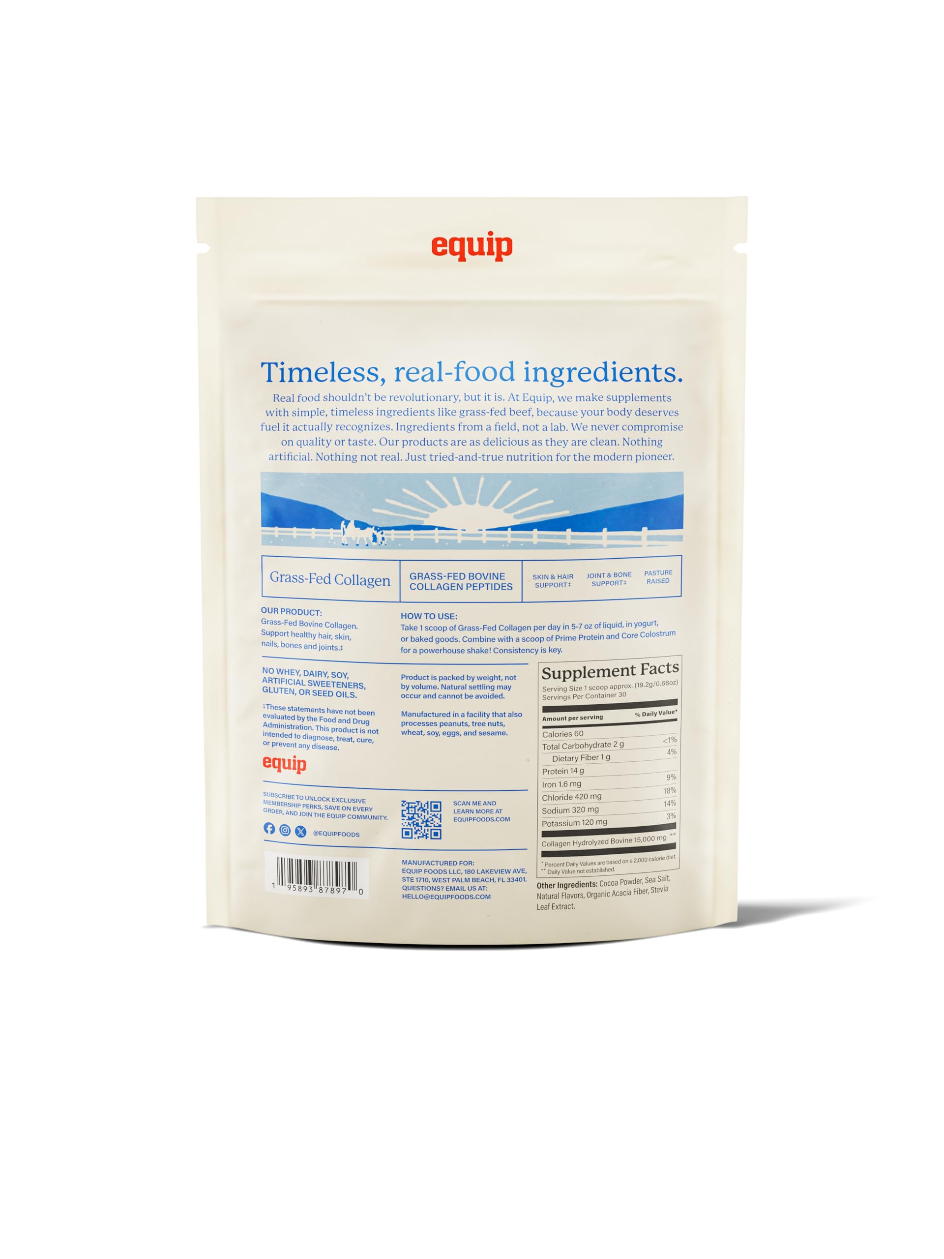 Equip Grass-Fed Collagen Supplement 558g close-up of ingredients