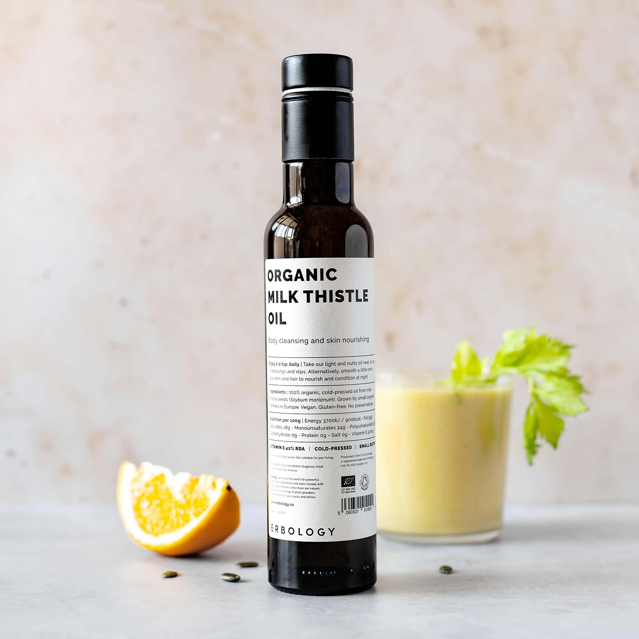 Erbology Milk Thistle Oil 400g bottle side view