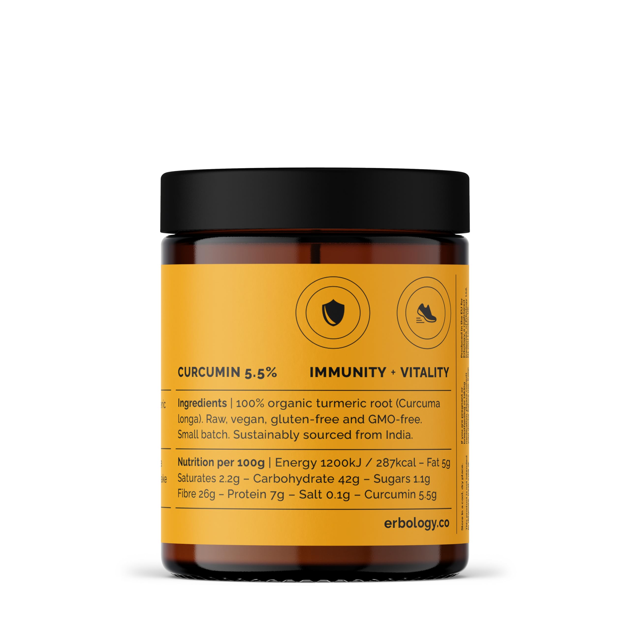 Erbology Organic Turmeric Root Powder 220g with measuring scoop