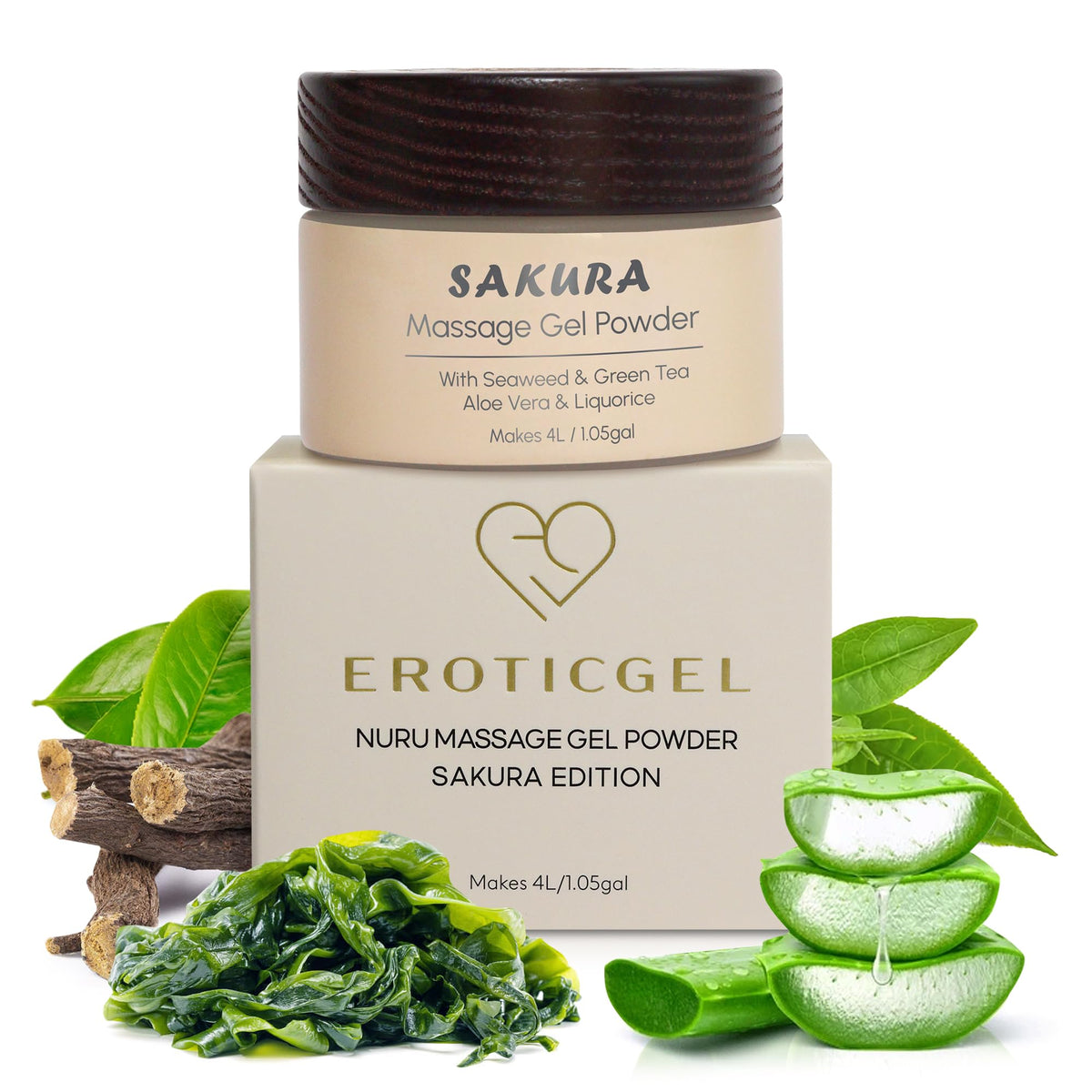EROTICGEL Nuru Massage Gel Powder 40g front view in glass container
