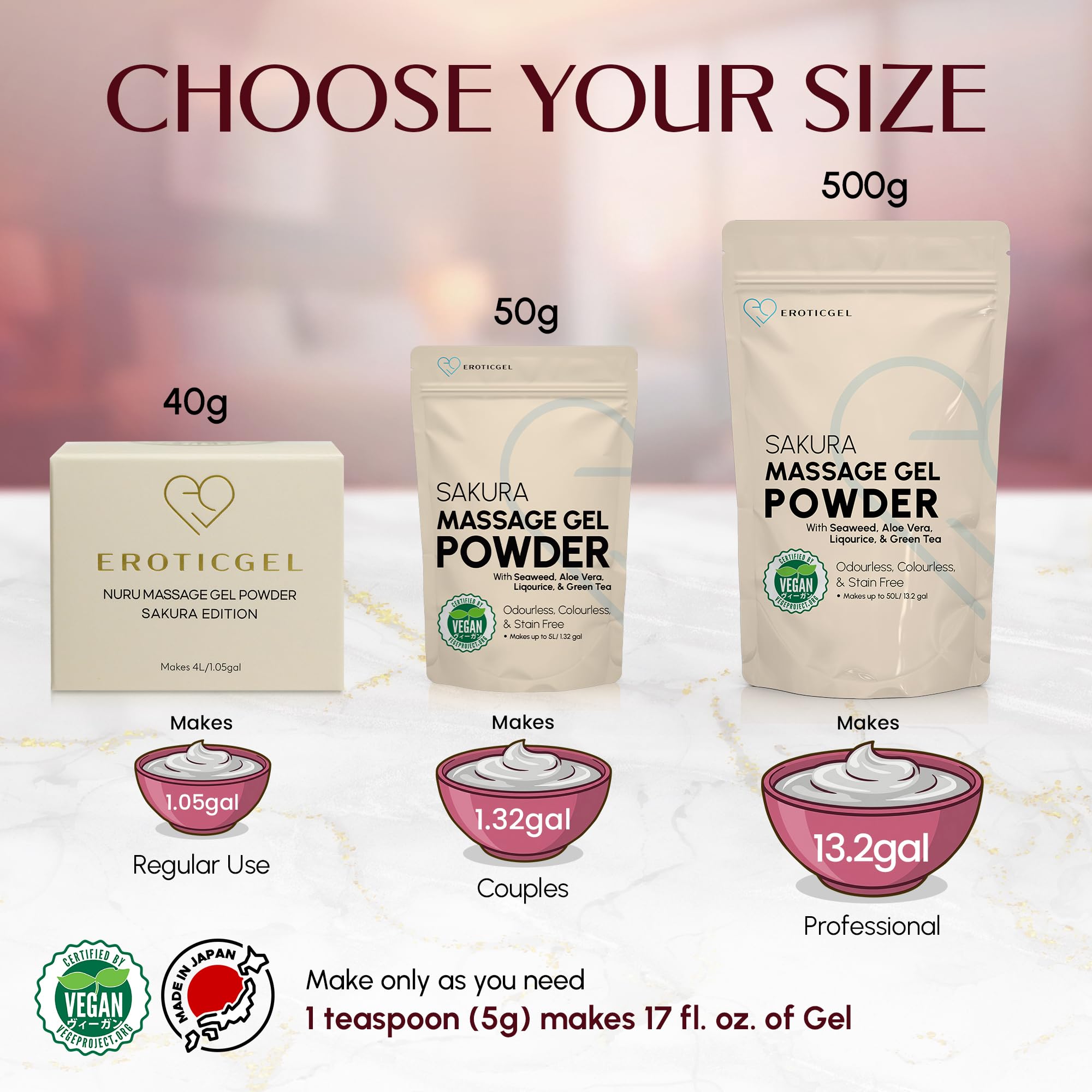 EROTICGEL Nuru Massage Gel Powder 40g in lifestyle setting