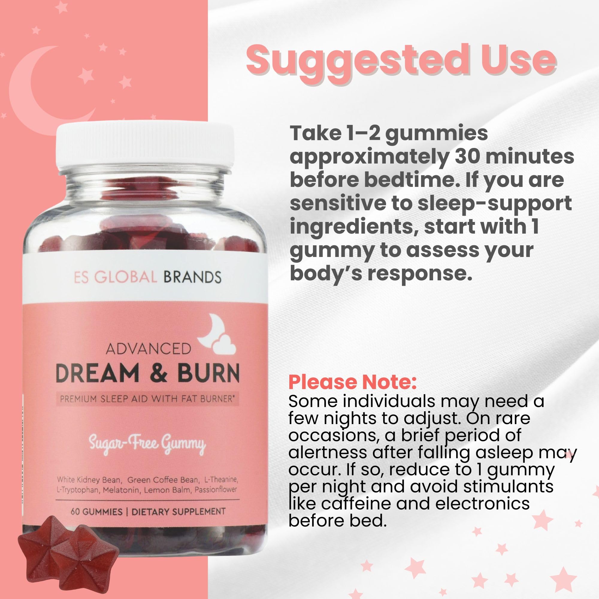 ES Global Brands Dream & Burn Nighttime Gummies raspberry flavour