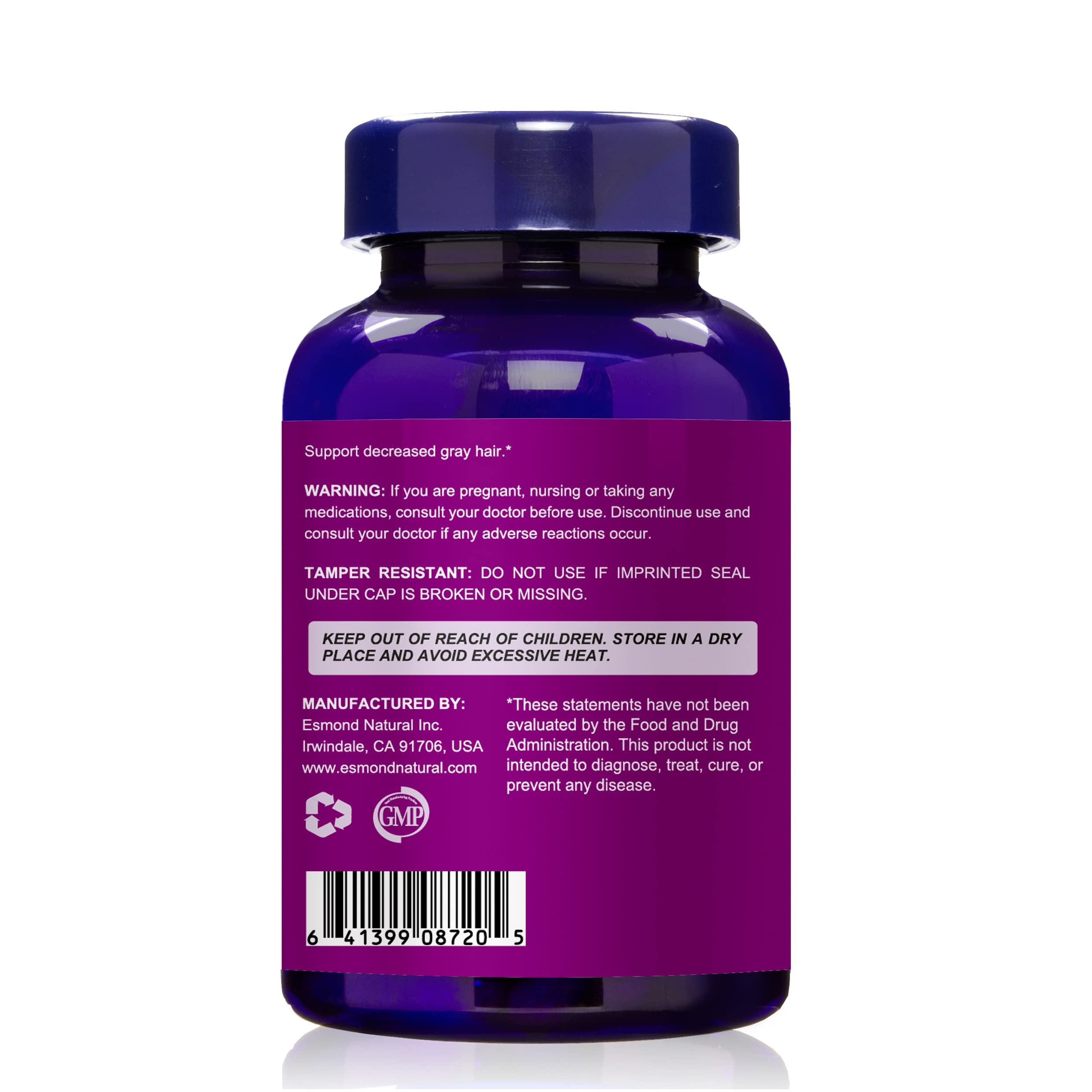 Esmond Natural Hair Support Supplement side view showing dosage information