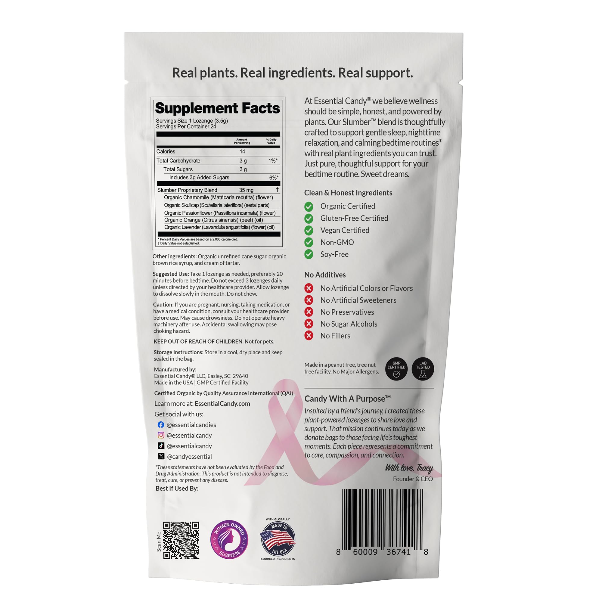 Essential Candy Sleep Supplement Slumber Blend back view packaging
