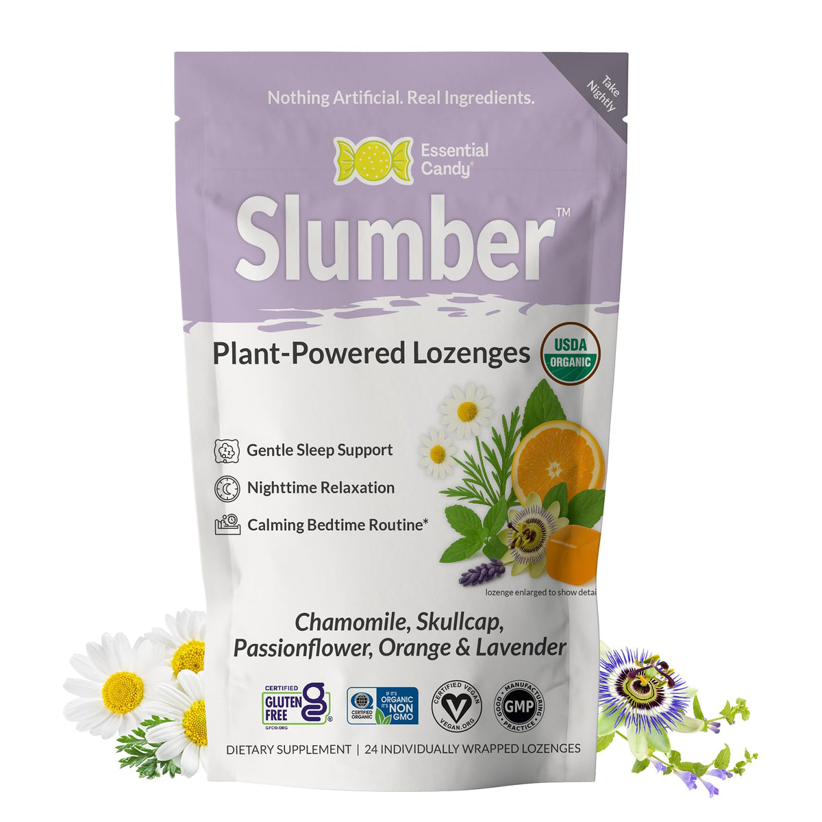 Essential Candy Sleep Supplement Slumber Blend front view packaging