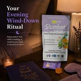 Essential Candy Sleep Supplement Slumber Blend on a nightstand