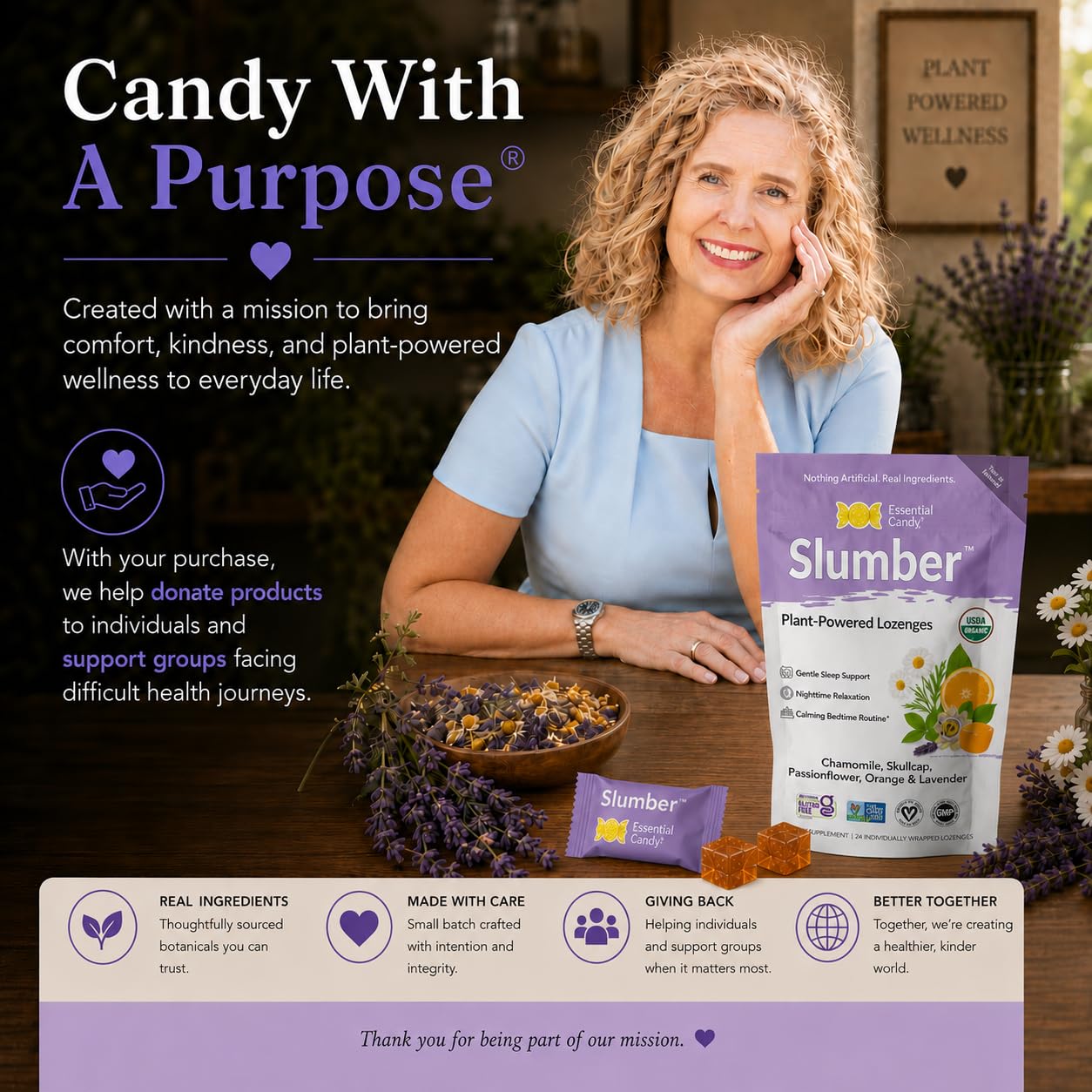 Essential Candy Sleep Supplement Slumber Blend with chamomile flowers