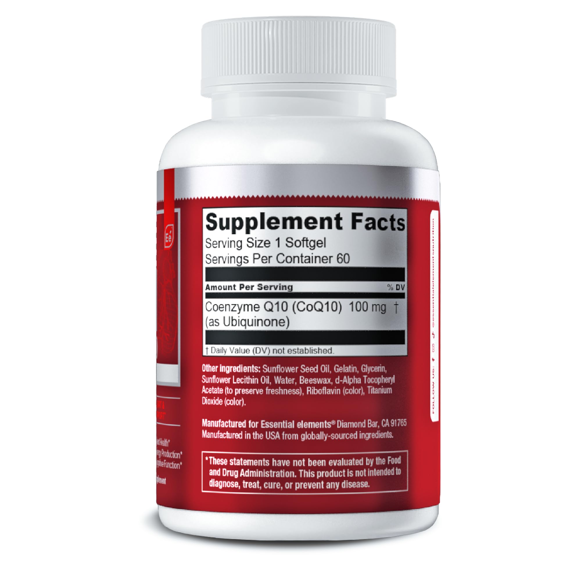 Essential Elements CoQ10 Daily Energy Supplement with a glass of water