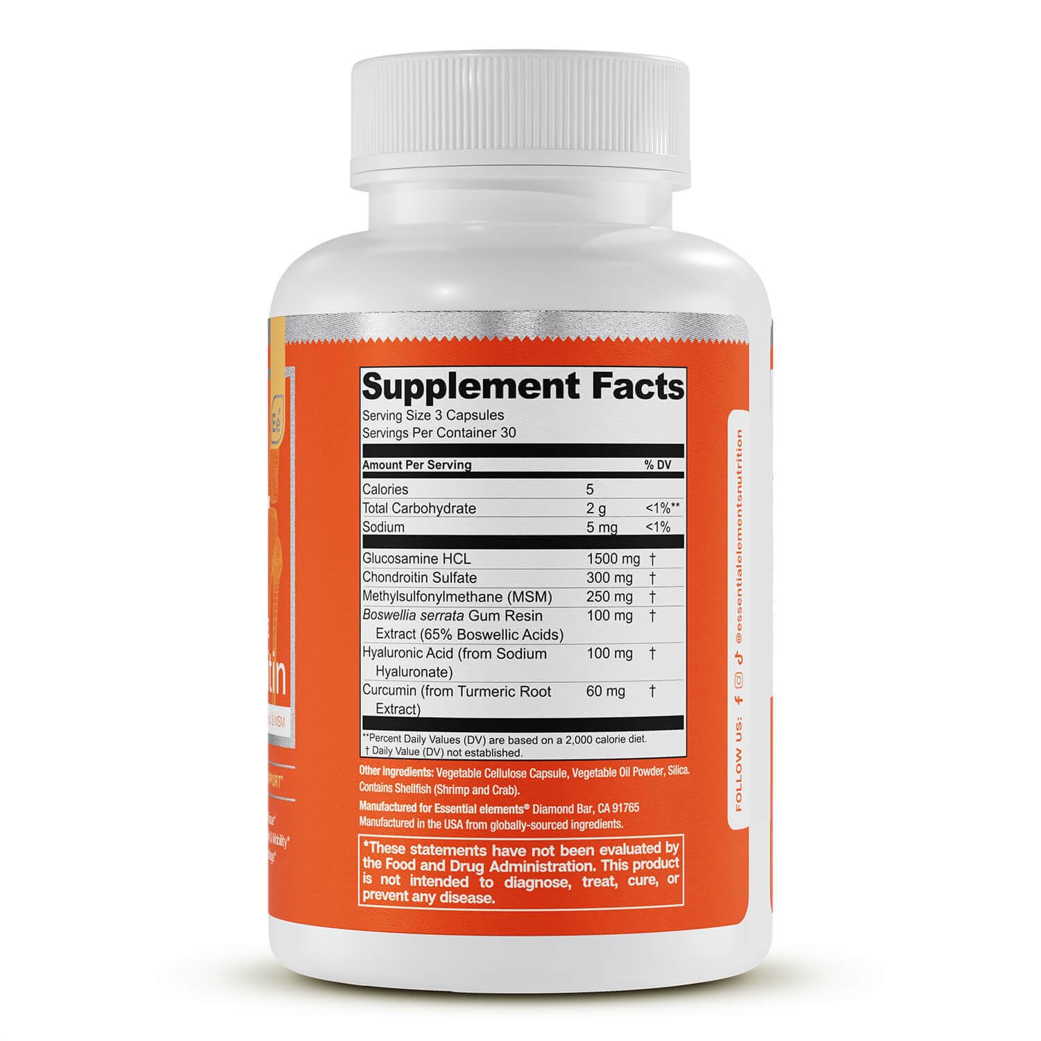 Essential Elements Glucosamine Chondroitin supplement side view