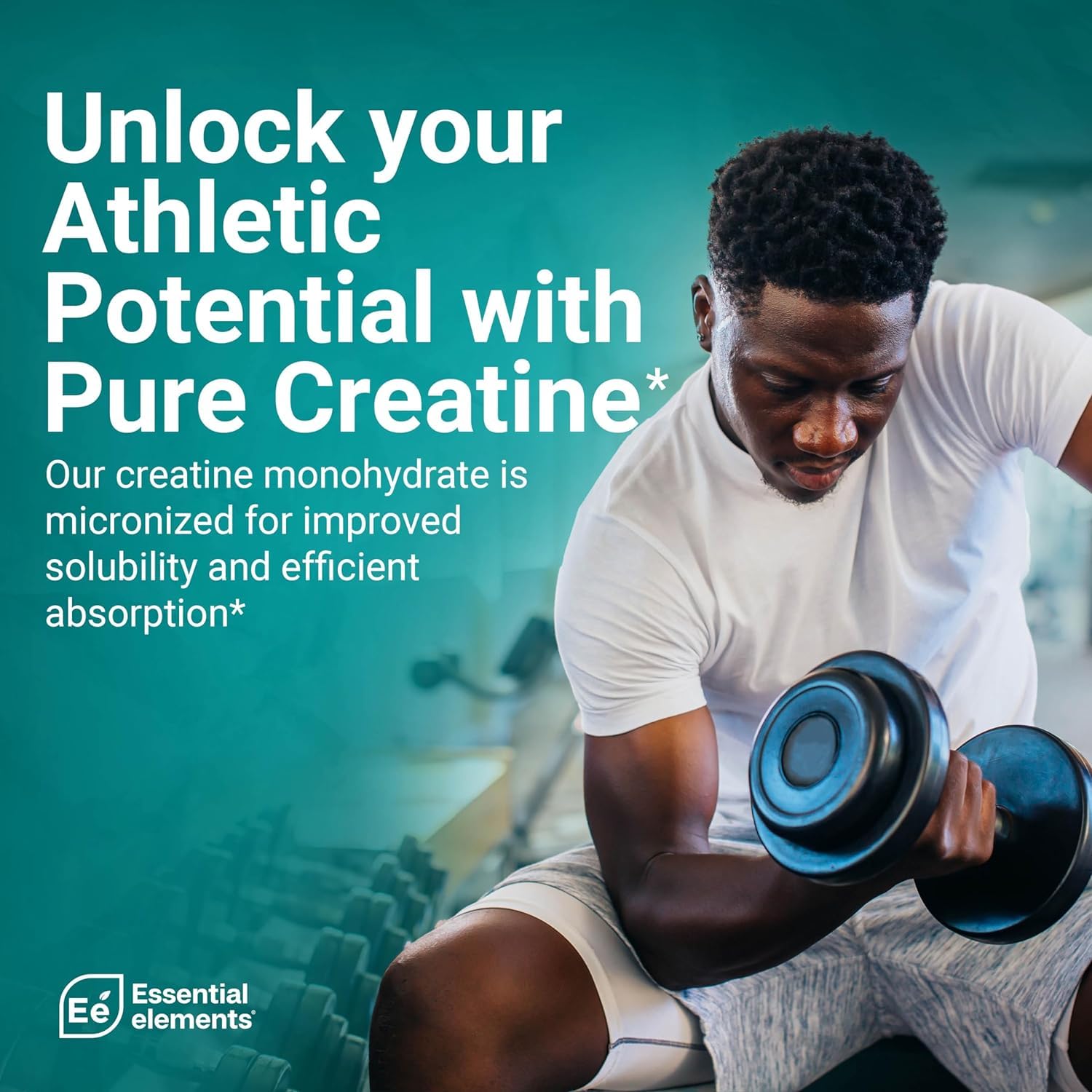 Essential Elements Micronized Creatine Monohydrate 358g label close-up