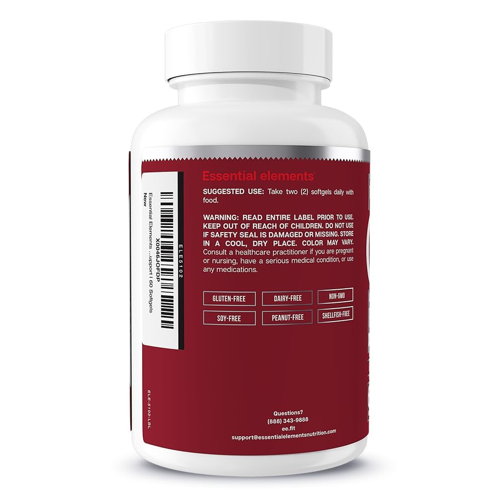 Essential Elements Omega-3 Fish Oil 1400mg softgels with a measuring spoon