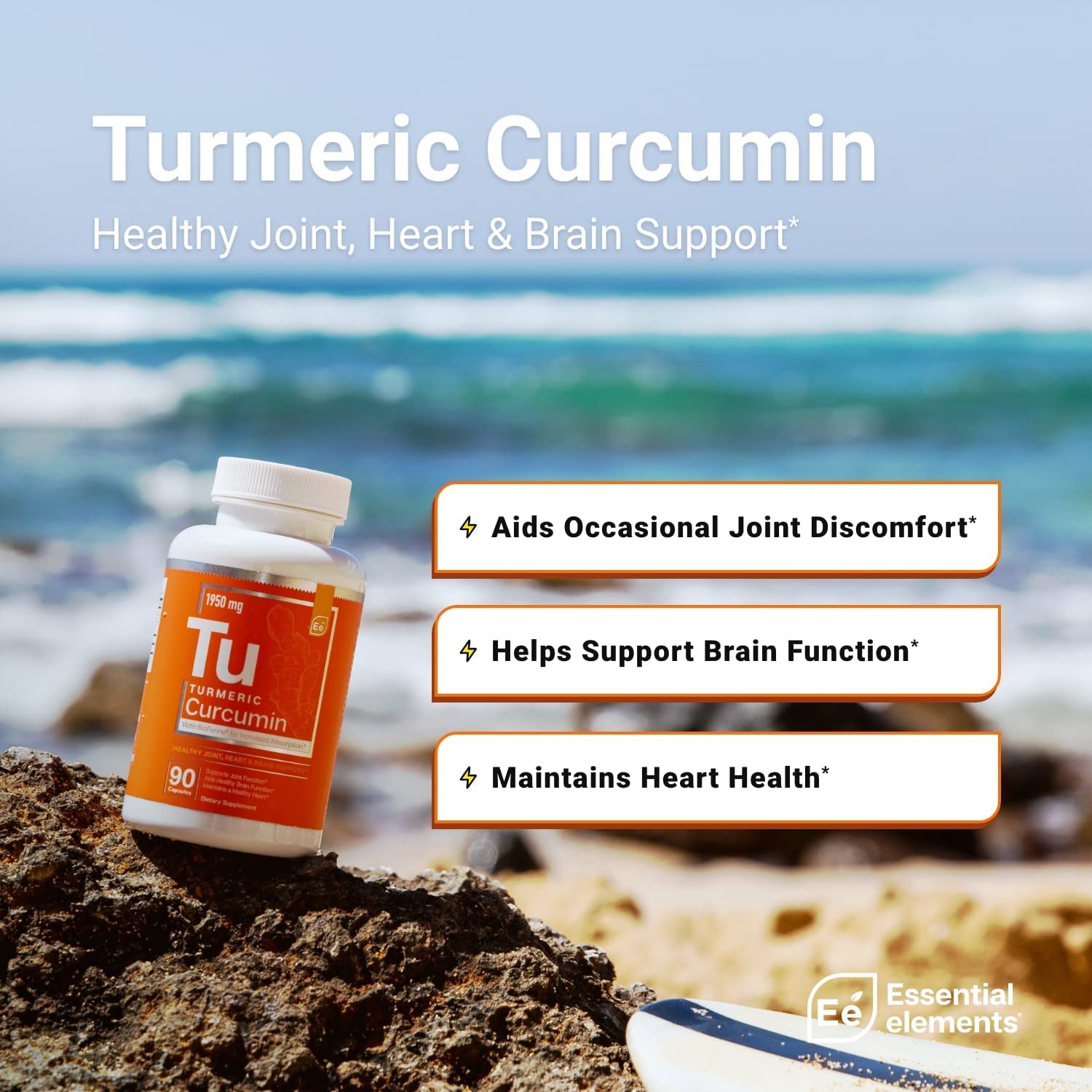 Essential Elements Turmeric Curcumin Supplement close-up of capsules