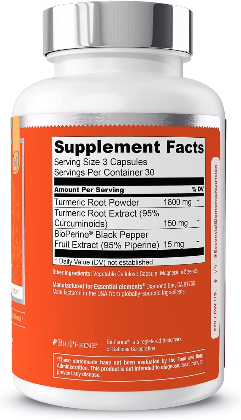 Essential Elements Turmeric Curcumin Supplement lifestyle scene with a glass of water