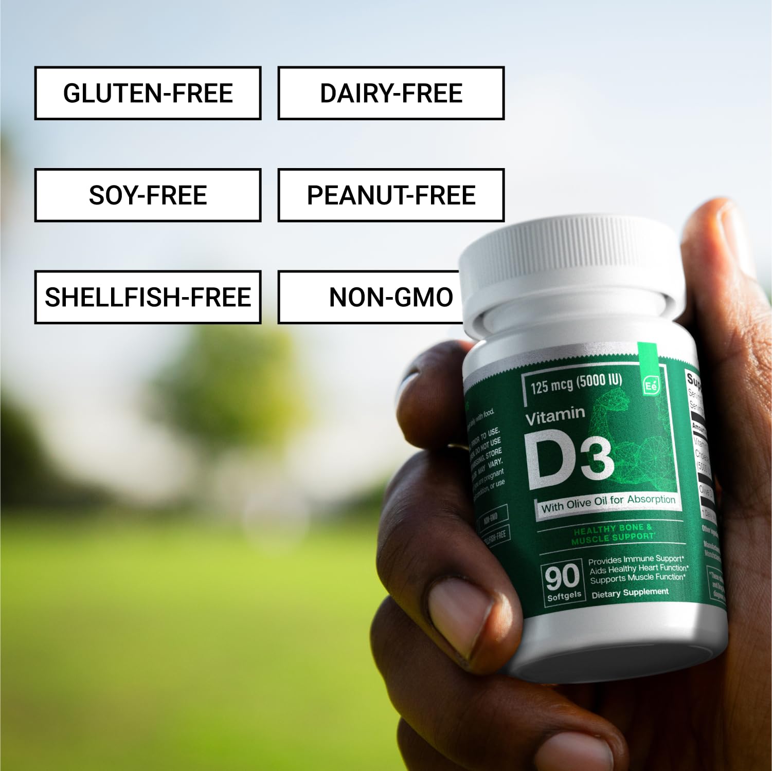 Essential Elements Vitamin D3 1000 IU capsules open bottle