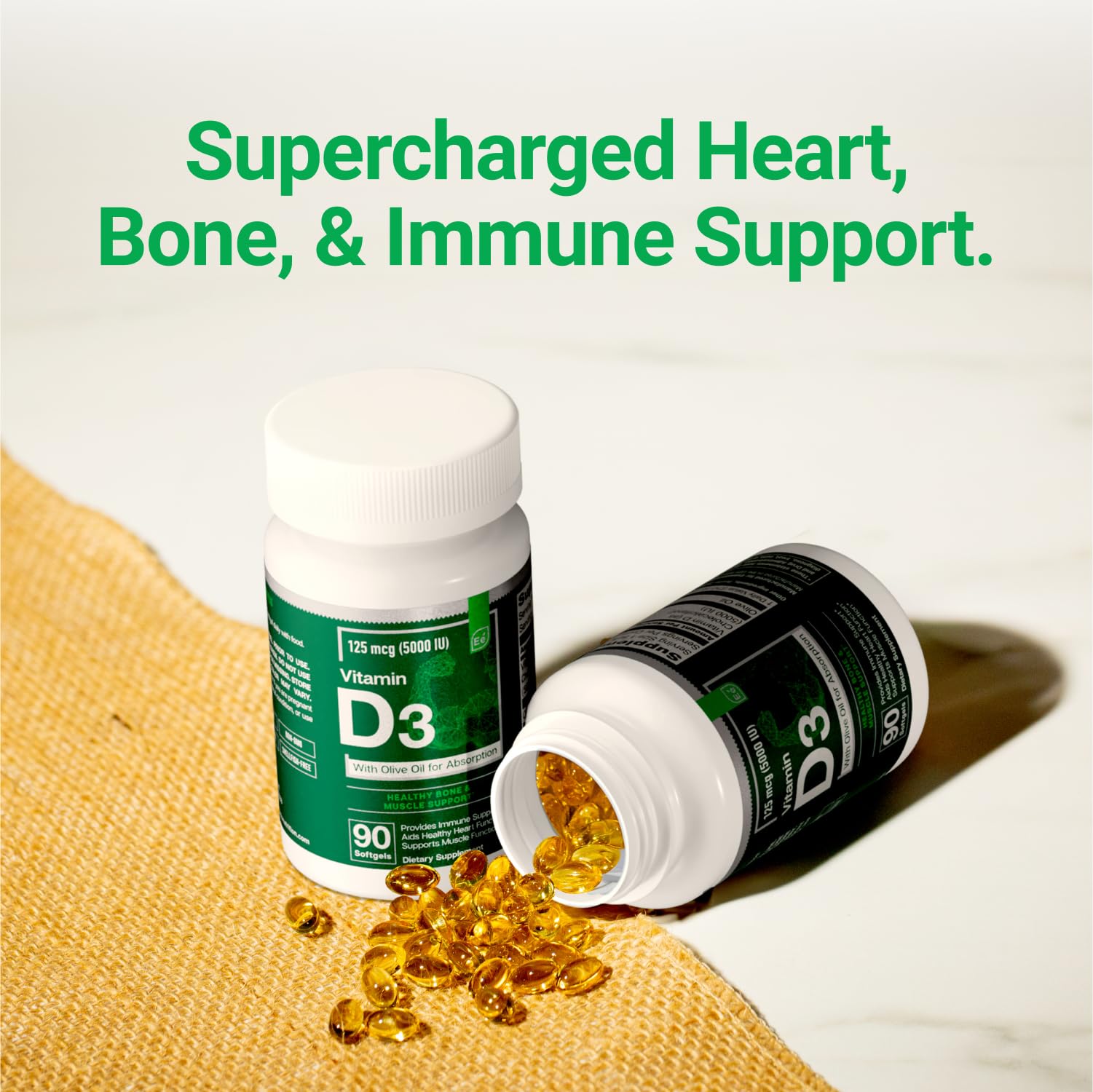 Essential Elements Vitamin D3 1000 IU capsules with ingredients list