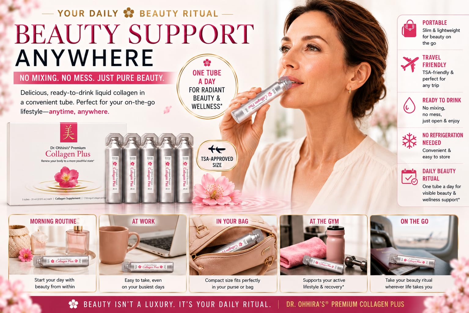 Essential Formulas Liquid Collagen Peptides vials with fresh blueberries