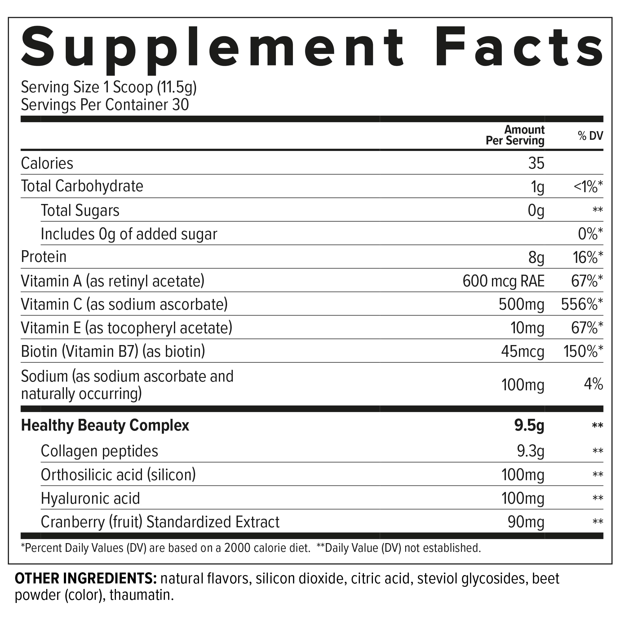 Essential Nutrition Collagen Skin Cranberry 422g nutritional information