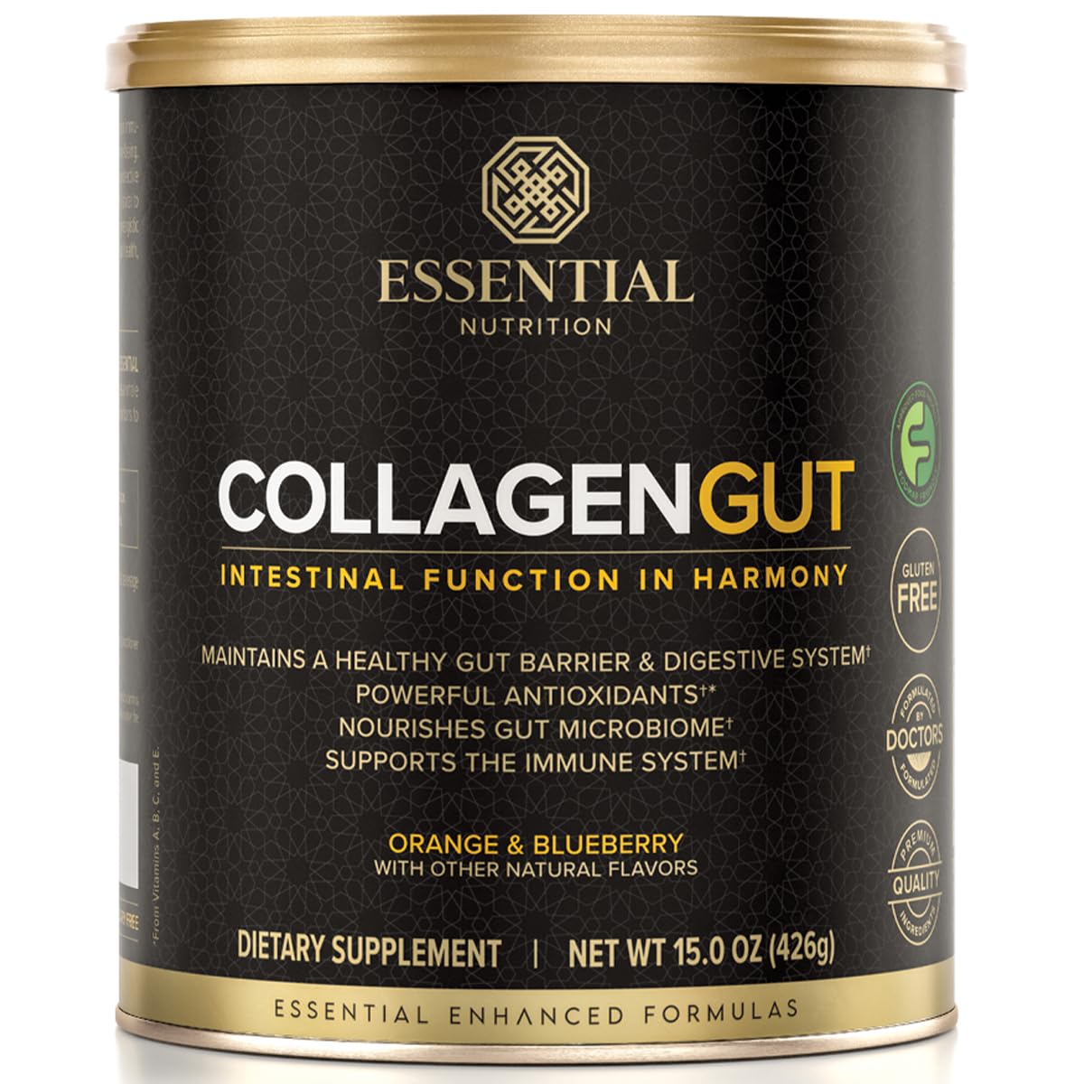 Essential Nutrition Collagen Supplement 490g front view with orange and blueberry flavour