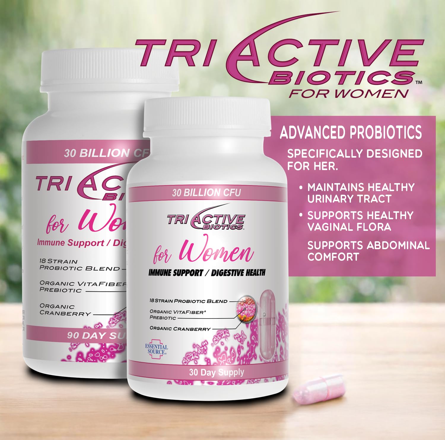 Essential Source Cranberry Probiotic capsule bottle side view