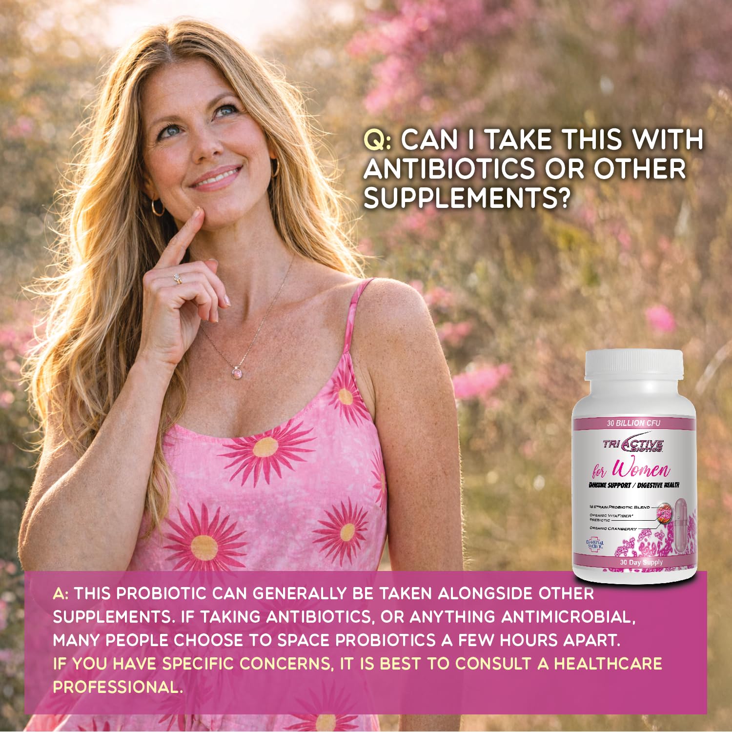 Essential Source Cranberry Probiotic capsule bottle with a leafy background