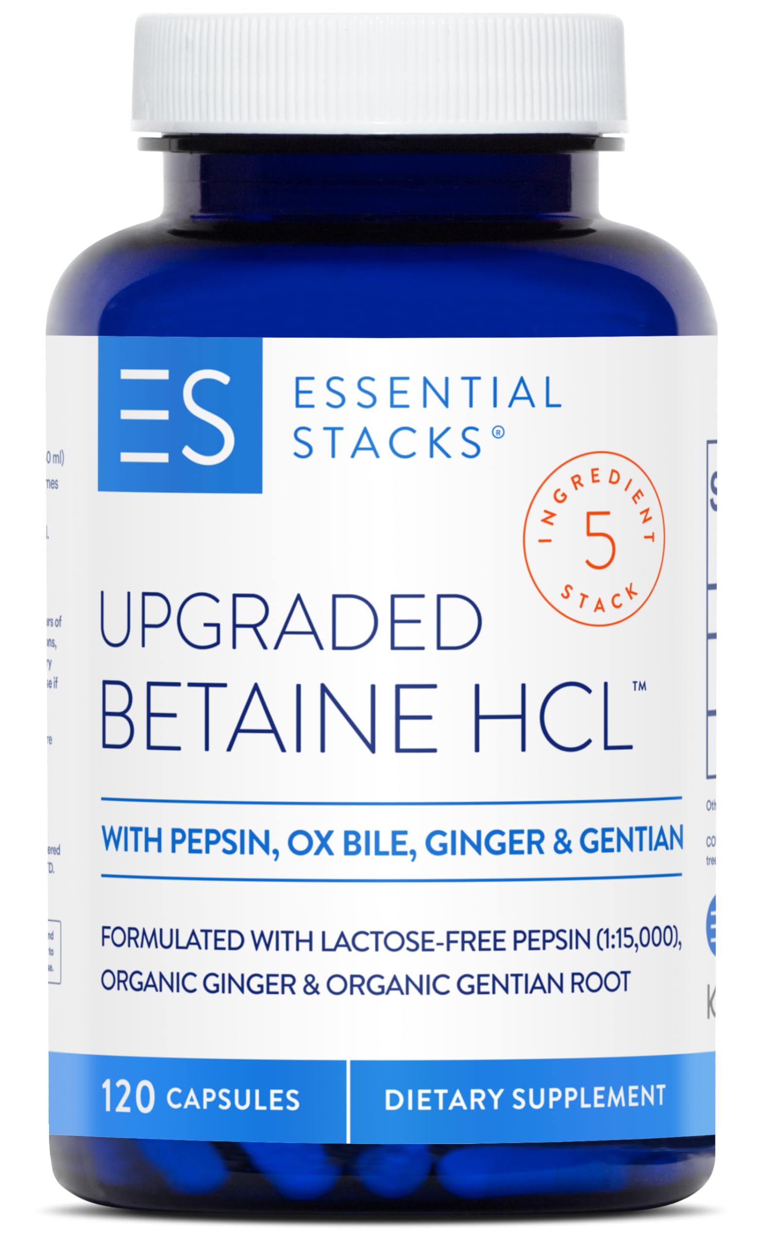 Essential Stacks Betaine HCL with Pepsin supplement front view