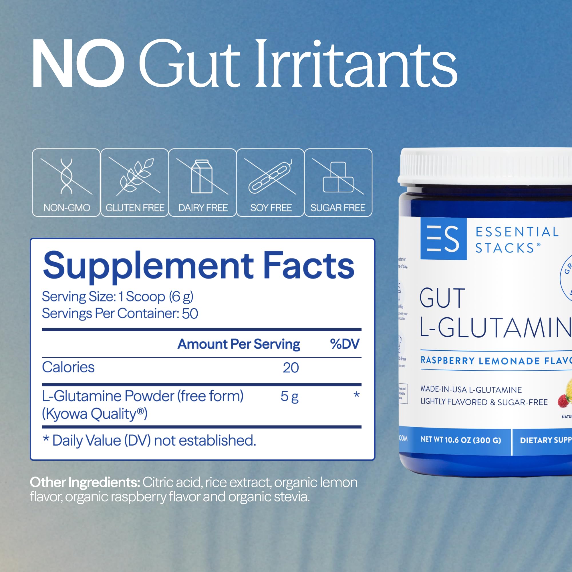 Essential Stacks Gut L-Glutamine Powder serving suggestion