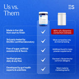 Essential Stacks L-Glutamine Powder side view showing packaging details