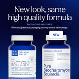 Essential Stacks Saccharomyces Boulardii Probiotics back view with ingredients