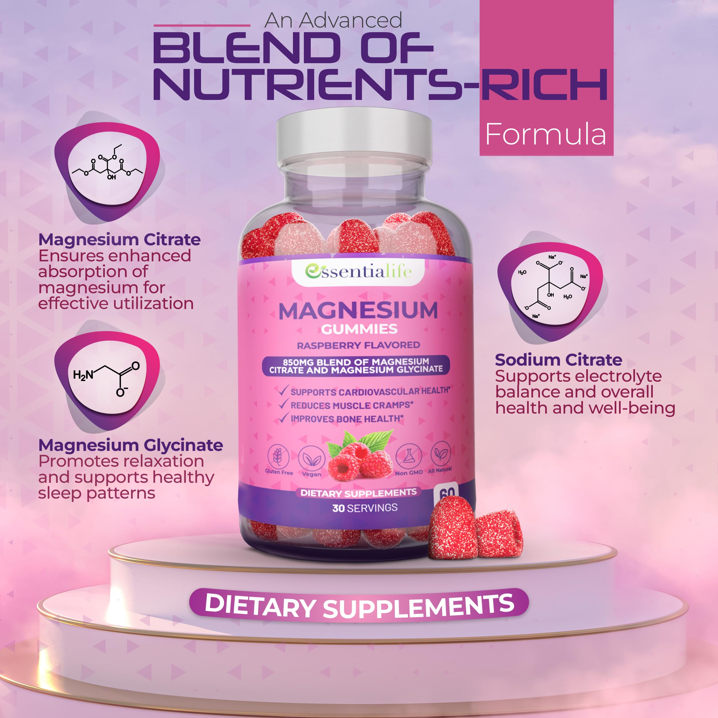 Essentialife Magnesium Gummies close-up of gummies