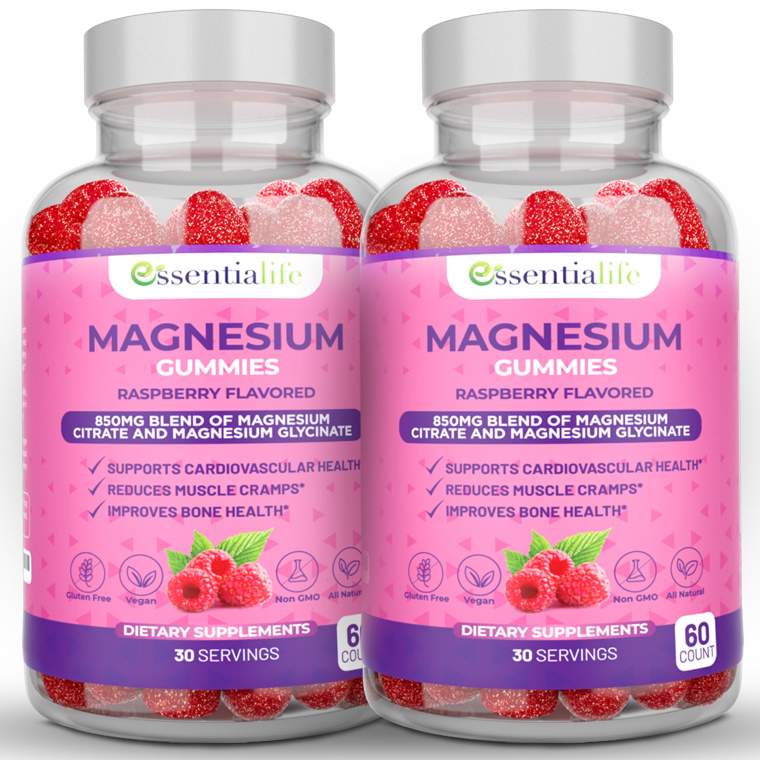 Essentialife Magnesium Gummies front view with packaging